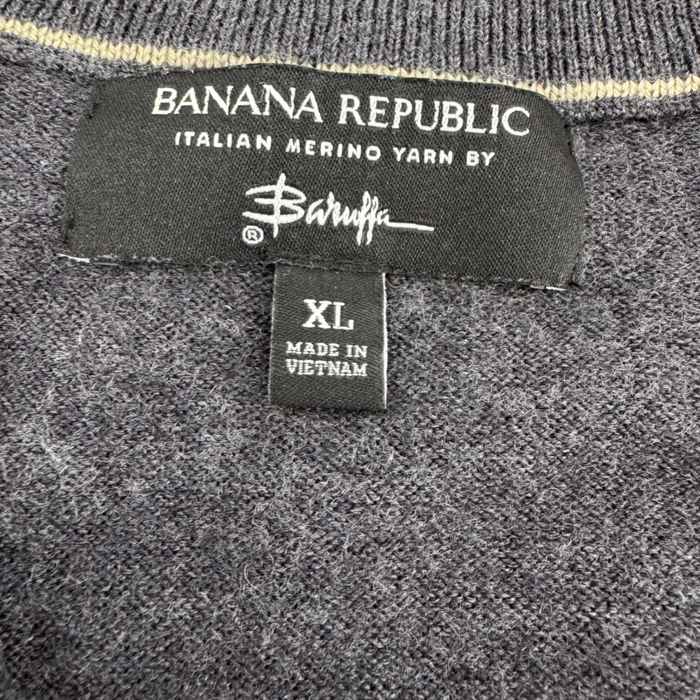 Banana Republic Half Zip Sweater Mens XL Charcoal Grey Italian Merino Wool